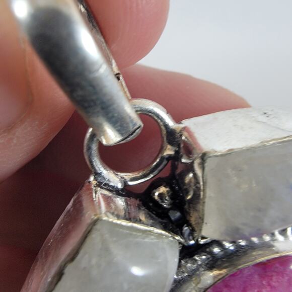 Ruby Zoisite Pendant – With Moonstone Accent + 20" Sterling Silver Chain - Picture 7 of 10